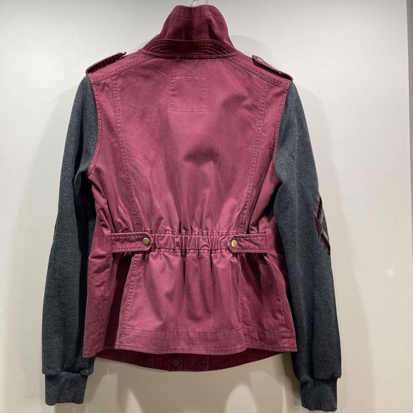 LA Hearts Womens M High Neck Embroidered Utility Jacket Boho Southwest Burgundy - Picture 11 of 12